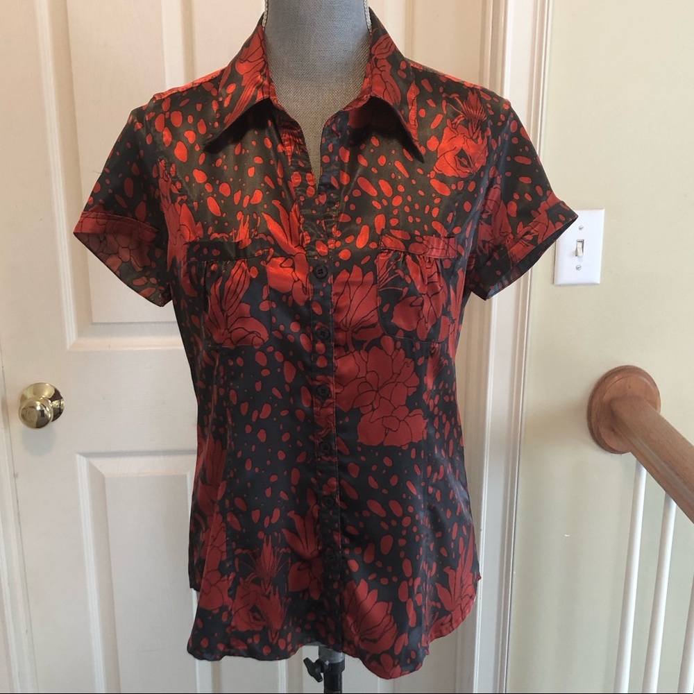 BCBGMaxAzria Smoky gray and burnt orange blouse